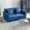 HOMCOM 2 Seater Sofa Bed, Convertible Bed Settee, Modern Cotton Loveseat Sofa Couch with 2 Cushions, Hidden Storage for Living Room, Guest Room, Deep Blue