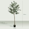 HOMCOM Set of 2 6ft/ 180cm Decorative Artificial Plant, Silk Olive Tree with 900 Leaves and 40 Olive Fruits in Pot, Fake Plant for Home, Office, Living Room, Indoor Decor