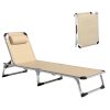 Outsunny Foldable Outdoor Sun Lounger, Reclining Lounge Chair Camping Bed Cot with Pillow 4-Level Adjustable Back Aluminium Frame, Khaki