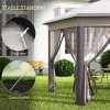 Outsunny 3 x 4m Garden Gazebo Hexagon Pop Up Gazebo Party Tent Canopy Double Roof Instant Shelter with Netting and Carry Bag for Outdoor Patio, Beige