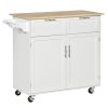 HOMCOM Kitchen Island Utility Cart, with 2 Storage Drawers & Cabinets for Dining Room, White