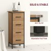 HOMCOM Narrow Bathroom Storage Cabinet, Industrial Slim Bathroom Storage Unit with 4 Drawers and Steel Frame for Small Spaces, 30 x 30 x 82 cm, Oak