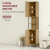 HOMCOM Tall Bathroom Cabinet, Slim Bathroom Storage Cabinet with 2 Doors, Open Compartments and Adjustable Shelves, Freestanding Storage Cupboard, 33 x 33 x 185 cm, Natural Wood Finish