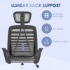 Vinsetto Mesh Office Chair, Ergonomic Computer Desk Chair with Adjustable Headrest, Lumbar Back Support, Armrest, Adjustable Height, Swivel Wheels, Grey