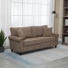 HOMCOM 3 Seater Sofa, Fabric Couch with Rubber Wood Legs, 3 Seater Settee with Extra Padded Cushions and Pillows for Living Room, 196W x 80.5D x 89H cm, Brown