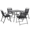 Outsunny 5-Piece Garden Dining Set with 4 Foldable Armchairs, Outdoor Furniture Set with Parasol Hole and Wood-plastic Composite Top Dining Table, Mesh Seat, Black