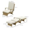 Outsunny Outdoor PE Rattan Recliner Chair with Cushion, Foldable Design Garden Recliner Chair with Retractable Footrest and Adjustable Back with 80 degree Recline, Beige