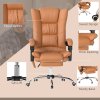 Vinsetto High Back Vibration Massage Office Chair, Heated Reclining PU Leather Computer Chair with 135° Reclining Back and Footrest, Light Brown