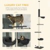 PawHut Floor To Ceiling Cat Tree, 5 Tier Height Adjustable Cat Climbing Tower with Scratching Post, Hammock, Bed for Indoor Cats, 240-270cm, Black