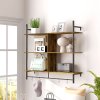 HOMCOM Floating Shelves, 104CM Wall Mounted Ladder Shelf with 4 Hooks, Rustic Hanging Display Shelf for Living Room, Entryway, Kitchen, Rustic Brown