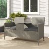 Outsunny 2 Seater Rattan Sofa with Cushions, Wicker Garden Loveseat with Armrests, Outdoor Garden Sofa Couch with Metal Frame for Patio, Grey