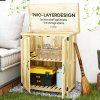 Outsunny Wooden Garden Shed, Garden Tool Storage Shed with Hinged Roof and Shelf, Outdoor Storage Cabinet with Double Doors, Natural Wood Finish