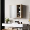 HOMCOM Bathroom Mirror Cabinet, Wall Mounted Bathroom Cabinet with Mirror, 2 Doors and Cupboards, Natural