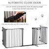 PawHut Pet Safety Gate, 5 Panels Playpen Fireplace, Metal Fence, Stair Barrier, Room Divider w/ Walk-Through Door - Black