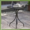 Outsunny 66cm Garden Side Table, Round Bistro Coffee Table, Outdoor Patio Table with Steel Frame and Slat Tabletop for Balcony and Porch, Black