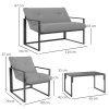 Outsunny 4 Piece Garden Sofa Set, 2 Single Armchair, Loveseat and Coffee Table Set with Steel Frame, Outdoor Furniture with Thick Cushions, Light Grey
