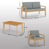 Outsunny 4 Pieces Garden Furniture Set with Cushions, Wooden Garden Sofa Set with 1 Loveseat, 2 Armchairs and 1 Coffee Table, Outdoor Table and Chairs for Conservatory, Balcony, Patio, Teak