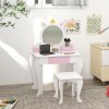 ZONEKIZ Kids Dressing Table Kids Vanity Table Girls Dressing Table with Mirror and Stool, Drawer, Storage Boxes, Unicorn Design, for Toddles Ages 3-6 Years - White and Pink
