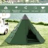 Outsunny 6 Men Tipi Tent, Camping Tent with Mesh Windows, Sewn-in Floor, Two Doors and Carry Bag, Easy Set Up, for Hiking Picnics Outdoor Night, Green