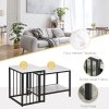 HOMCOM Modern Coffee Table Set of Two, Marble-Effect Nesting Side Tables with Steel Frame for Living Room