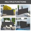 Outsunny Retractable Side Awning, Garden Privacy Screen Divider, Full Cassette Wind Breaker for Hot Tub, Balcony, Terrace, Pool, 400 x 180cm, Black