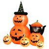 Outsunny 180 cm Tall Halloween Inflatables Pumpkin and Cat with Built-in LED Lights, Self-Inflating Outdoor Halloween Decoration for Garden Party, Orange and Black