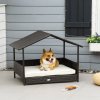 PawHut Wicker Dog Bed, Elevated Rattan Dog House with Removable Cushion and Canopy, for Small and Medium Dogs, 98 x 69 x 70cm - Cream