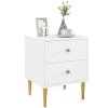 HOMCOM Bedside Table with 2 Drawers, Modern Side Table with Curved Line Panels and Metal Legs for Bedroom, Living Room, White