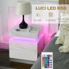HOMCOM High Gloss Front Bedside Table, Nightstand with RGB LED Light and 2 Drawers, Chest of Drawers for Bedroom, Living Room, White
