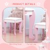 ZONEKIZ Kids Dressing Table with Mirror and Stool, Vanity Set w/ Love Heart and Bow Design, Girl Makeup Desk w/ Drawer, for Ages 3-6 Years - Pink