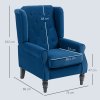 HOMCOM Retro Accent Chair, Velvet Wingback Armchair with Wood Frame Button Tufted Design for Living Room Bedroom, Blue