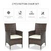 Outsunny 2 Pieces Outdoor PE Rattan Dining Chairs Set with Cushion, Garden Armchair with Armrests, High Backrest, Metal Frame Patio Wicker Furniture, Mixed Brown