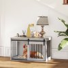 PawHut Dog Crate Furniture, Dog House Furniture Style for Large Breeds, Pet Kennel with Removable Cushion for Indoor Use, 98 x 58 x 61cm, Grey