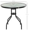 Outsunny 80 cm Round Garden Dining Table with Parasol Hole for 4, Outdoor Coffee Bistro End Side Table with Tempered Glass Top and Steel Frame for Patio, Porch, Black
