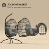 Outsunny Hanging Egg Chair Outdoor Indoor Garden Swing Chair with Folding Basket and Thickened Cushion, Garden Hanging Chair with Stand, Headrest, Cup Holder for Patio, Balcony, Dark Grey