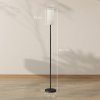 HOMCOM Floor Lamp for Living Room, Modern Standing Lamp with Linen Shade & Foot Switch, Minimalist Tall Pole Lampshade for Bedroom, Office, White