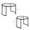 HOMCOM Coffee Table Set of 2, Modern Nest of Tables with Tempered Glass Top, Steel Frame for Living Room, Black