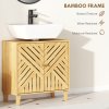 HOMCOM Under Sink Bathroom Cabinet, Bamboo Freestanding Under Sink Cabinet with Adjustable Shelf and Slat Doors for Basin without Pedestal, Natural