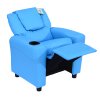 HOMCOM Kids Recliner, PU Leather Kids Armchair, Child Chair, Toddler Armchair with Adjustable Backrest, Footrest, Padded Headrest, Cup Holder, Blue
