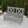 Outsunny Wood Garden Bench 2 Seater Storage Chest Patio Seating Chair with High Back and Armrest, Charcoal Grey