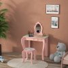 ZONEKIZ Kids Dressing Table, Girls Vanity Table Cute Animal Design with Mirror, Stool, Desk, Drawer for Kids Room, Bedroom, Nursery, 3-6 Years Old, Pink