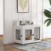 PawHut Dog Crate Furniture End Table w/ Soft Washable Cushion, Two Doors, Indoor Pet Kennel for Small Medium Large Dogs w/ Wire Mesh, White