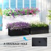 Outsunny Set of 2 Hanging Flower Boxes, 50 cm Long, Rattan Look Flower Pot with Drainage Holes and Hooks, Railing Box for Fence Balcony Garden