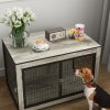 PawHut Dog Crate Furniture on Wheels, Dog Cage End Side Table with Lockable Double Doors, for Medium Breeds, 80 x 56 x 62.5cm, Grey