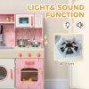 AIYAPLAY Toy Kitchen, Pretend Role Play Kitchen, Kids Kitchen Set with Lights and Sounds, Double Stoves, Ice Maker, Chalkboard, Microwave, Oven, Sink, 5 Accessories, for 3+ Years, Pink