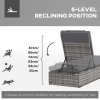 Outsunny Outdoor Patio PE Rattan Lounger with Cushion, 5-Level Reclining Wicker Rattan Sun Lounger with Tea Tray, for Poolside, Patio, Deck, 120kg Weight Capacity, Grey