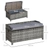 Outsunny PE Rattan Outdoor Storage Bench, Aluminium Garden Bench with Storage Underneath w/ Zipped Inner Lining, Rods for Deck, Mixed Grey