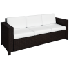 Outsunny 3 Seater Rattan Sofa with 10 cm Thick Padded Cushion, All-Weather PE Wicker Weave Garden Three-seater Bench with Armrests, Brown