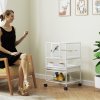 Pawhut Bird Cage, Metal Parrot Cage with Rolling Stand Wheels, Acrylic Viewing Panels, Storage Shelf, Slide-out Tray, Perches, Feeders, for Budgie, Parakeet, Canary, Finch, White, 48 x 46 x 83 cm