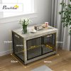 PawHut Dog Crate Furniture on Wheels, Dog Cage End Side Table with Lockable Double Doors, for Large Breeds, 100 x 60 x 73.5cm, Grey
